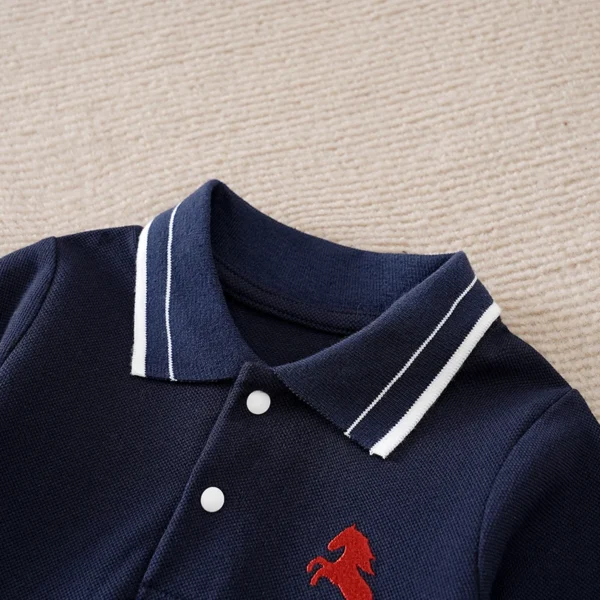 Spring And Autumn Boys And Girls' Literary Style Pony Embroidered Cotton Comfortable Long Sleeve Baby Bodysuit - Image 3