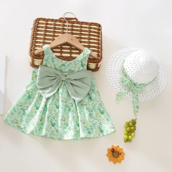 Summer 2-Piece Baby Dress+Sun Hat Bow Strap Floral Baby Girl Dress Soft And Comfortable Children'S Clothing - Image 5