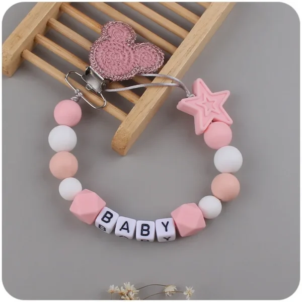Customizable Personalized Name Baby Cartoon Pacifier Clips Chains Silicone Beads Newborn Accessories Teething Toys Chew Gifts - Image 2