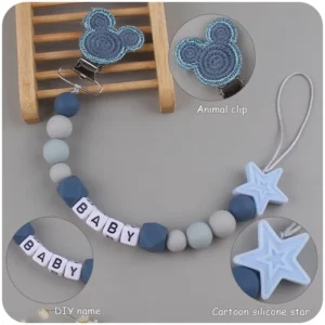Customizable Personalized Name Baby Cartoon Pacifier Clips Chains Silicone Beads Newborn Accessories Teething Toys Chew Gifts