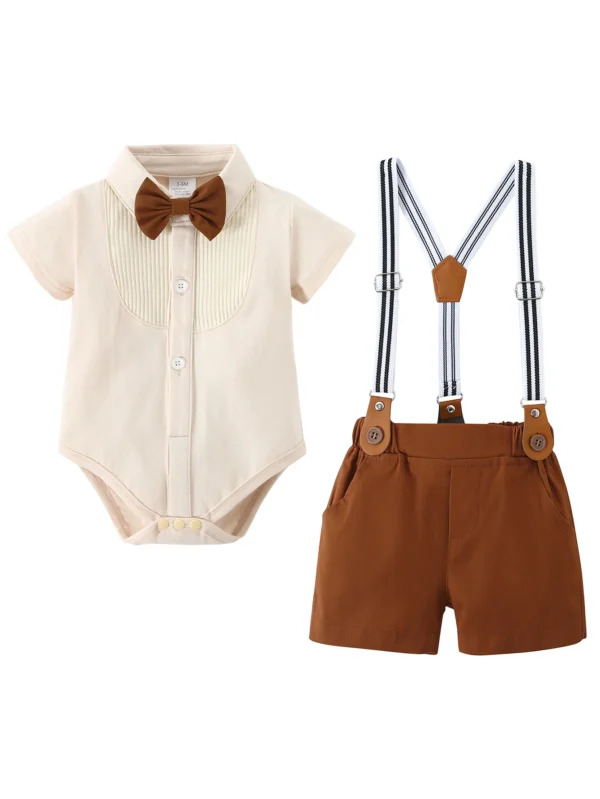 Infant Baby Boy Clothes Gentleman Outfits Suits Summer Short Sleeve Bowtie Bodysuit Shirts + Suspender Shorts - Image 5