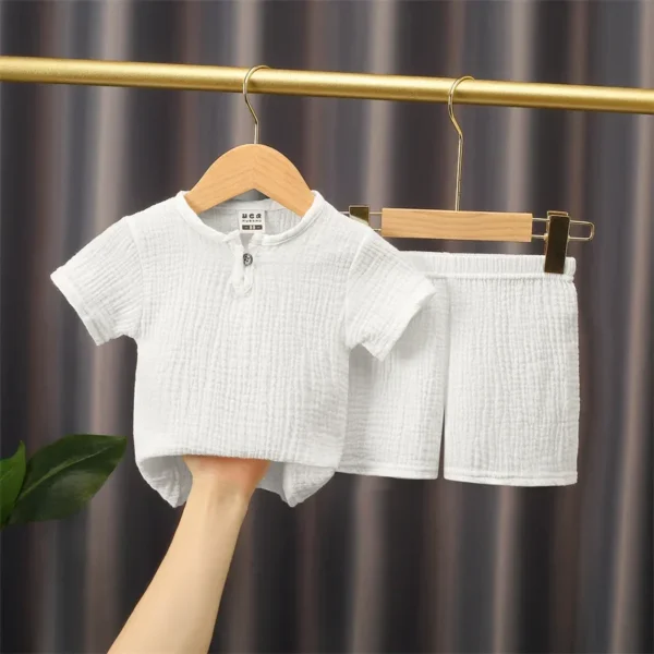 0-5Y Baby Summer Sets Solid Cotton Linen T-shirts+Elasctic Shorts Kids Clothes Casual Clothing Sets for Children Outfit Set - Image 3