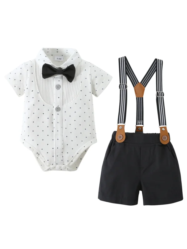 Infant Baby Boy Clothes Gentleman Outfits Suits Summer Short Sleeve Bowtie Bodysuit Shirts + Suspender Shorts - Image 3