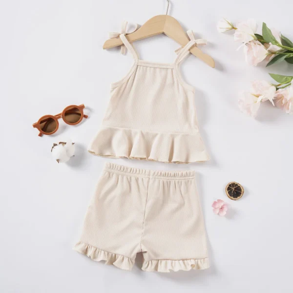 2024 Summer Baby Girl Breathable Printed 2pcs Camisole Bow Tops + Casual Shorts Set Cute Small Fresh Style Daily - Image 6