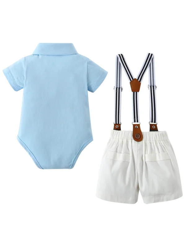 Infant Baby Boy Clothes Gentleman Outfits Suits Summer Short Sleeve Bowtie Bodysuit Shirts + Suspender Shorts - Image 2