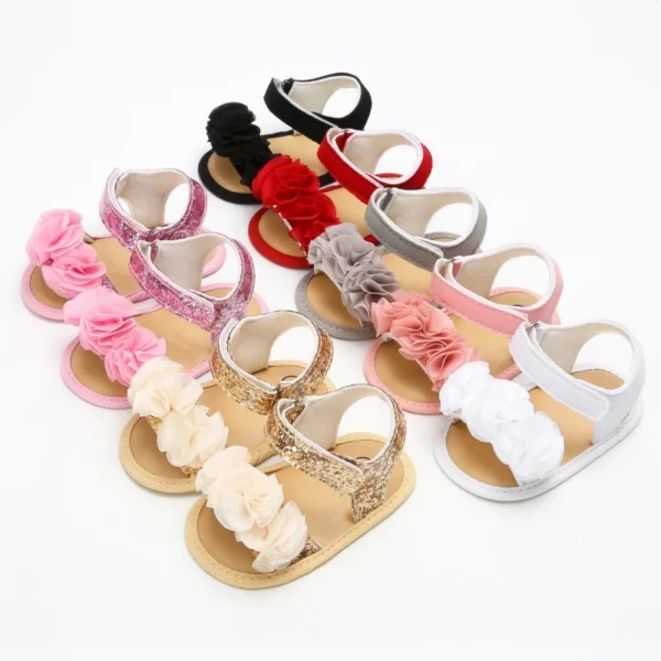 Baywell Summer Fashion Infant Soft-soled Non-slip Shoes Newborn Baby Girls Flower Lace Sandals 0-18 months - Image 6