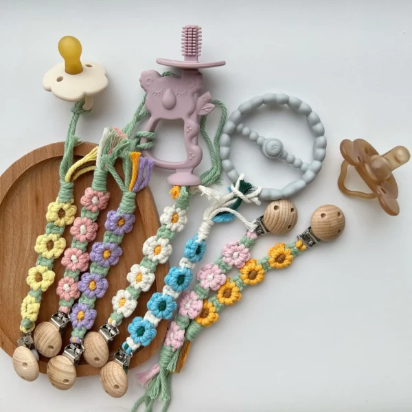 2025 New Original Baby Woven Pacifier Chain Multi color Children's Simple Sunflower Anti drop Chain Portable Beech Clip - Image 3