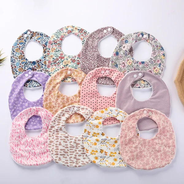 Flower Print Baby Bib Stuff Cotton Adjustable Snap Bandana Scarf for Kids Newborn Boys Girls Feeding Saliva Towel Burp Cloth - Image 5