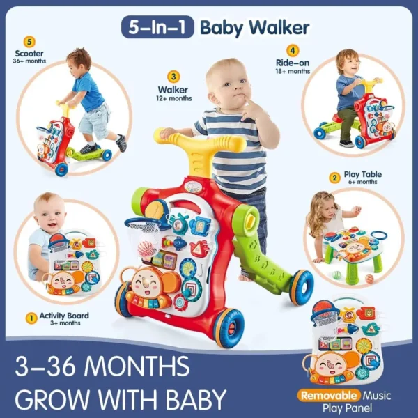 VATOS Baby Walker 5 in 1 Sit-to-Stand Learning Scooter Balance Bike Push Walker Table Toys with Music for Toddlers Infant Kids - Image 2
