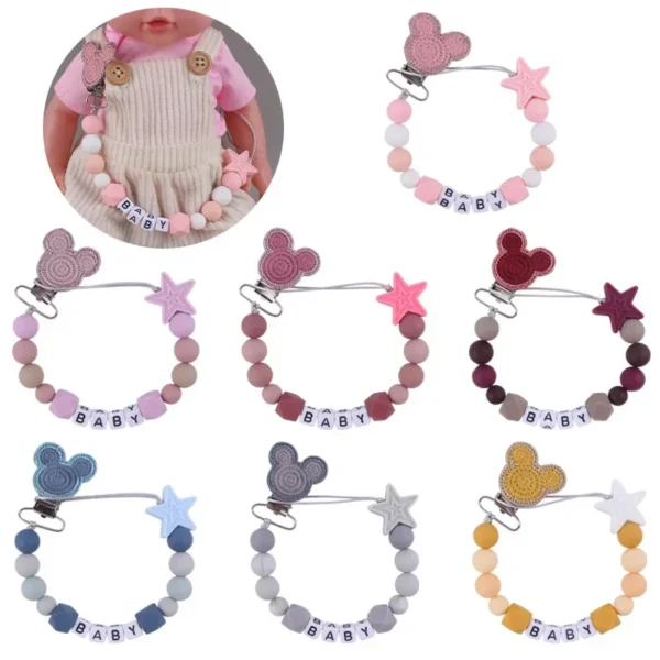 Customizable Personalized Name Baby Cartoon Pacifier Clips Chains Silicone Beads Newborn Accessories Teething Toys Chew Gifts - Image 4