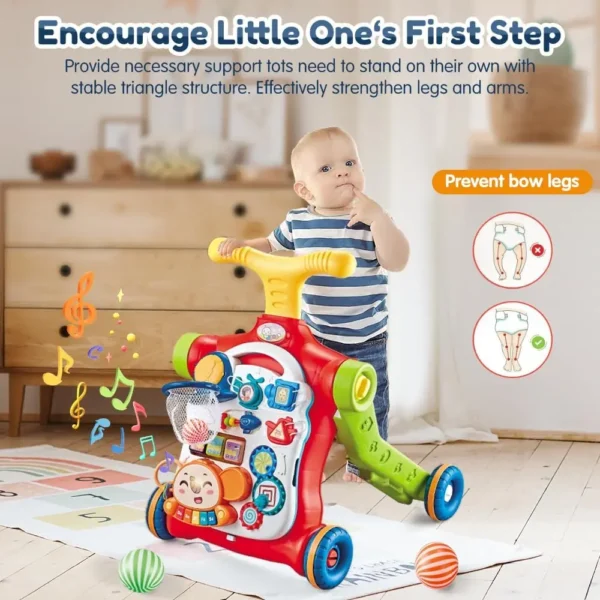 VATOS Baby Walker 5 in 1 Sit-to-Stand Learning Scooter Balance Bike Push Walker Table Toys with Music for Toddlers Infant Kids - Image 5