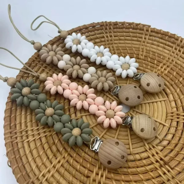 Bebe Silicone Pacifier Clip Holder - Cute Dummy Clip for Baby Girl, Reborn Infant Safe Chewable Teether Daisy Teething Toy - Image 8
