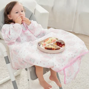 Coverall Baby Feeding Bibs Baby Bibs Attaches To Highchair and Table Long Sleeve Cartoon Bib for 6 Month To 5 Years Old Infants