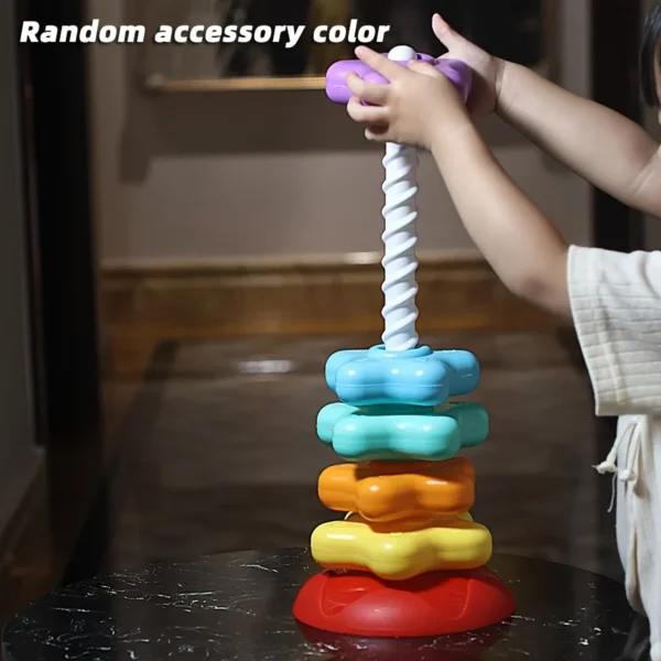 Montessori Rotating Rainbow Tower Baby Stacking Puzzle Toys Safety AndEnvironmental Protection Colored Children's Toys - Image 2