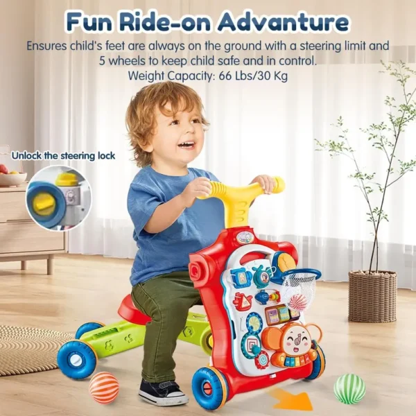 VATOS Baby Walker 5 in 1 Sit-to-Stand Learning Scooter Balance Bike Push Walker Table Toys with Music for Toddlers Infant Kids - Image 6