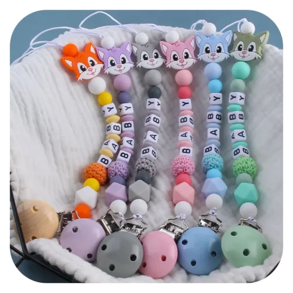 1-2pcs Personalized Name Baby Pacifier Clips Teethers Dummy Nipple Holder Clip Chain Newborn Pacifiers Teething Toys Accessories - Image 2