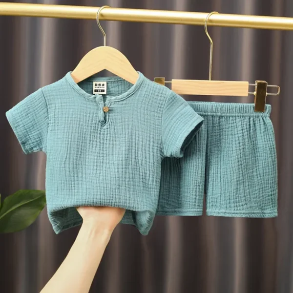 0-5Y Baby Summer Sets Solid Cotton Linen T-shirts+Elasctic Shorts Kids Clothes Casual Clothing Sets for Children Outfit Set - Image 2