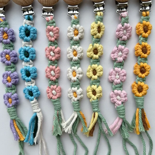 2025 New Original Baby Woven Pacifier Chain Multi color Children's Simple Sunflower Anti drop Chain Portable Beech Clip - Image 6