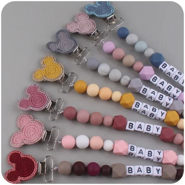 Customizable Personalized Name Baby Cartoon Pacifier Clips Chains Silicone Beads Newborn Accessories Teething Toys Chew Gifts - Image 3