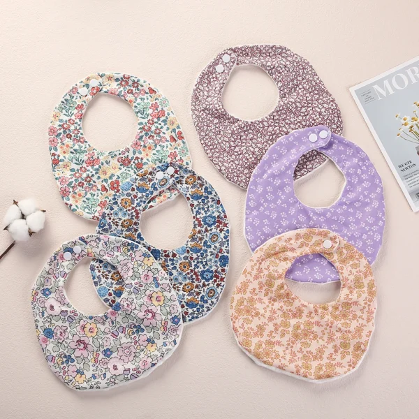 Flower Print Baby Bib Stuff Cotton Adjustable Snap Bandana Scarf for Kids Newborn Boys Girls Feeding Saliva Towel Burp Cloth