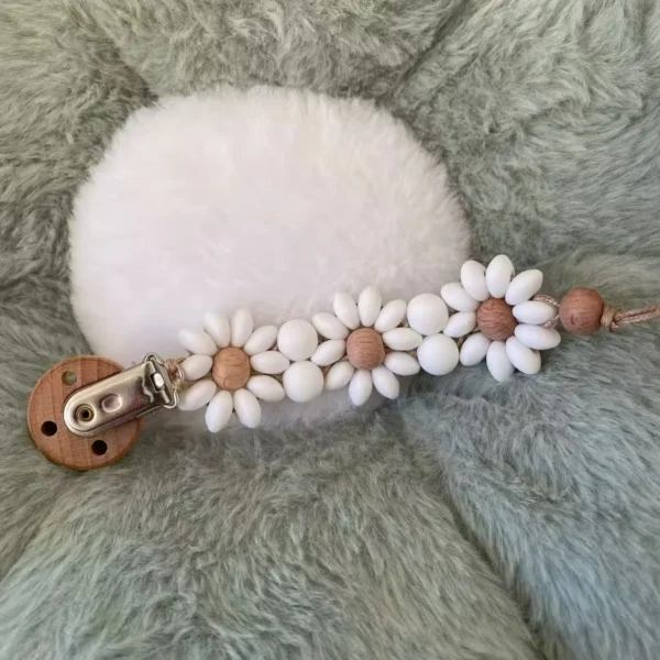 Bebe Silicone Pacifier Clip Holder - Cute Dummy Clip for Baby Girl, Reborn Infant Safe Chewable Teether Daisy Teething Toy - Image 3