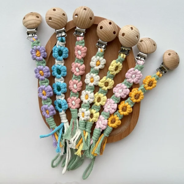 2025 New Original Baby Woven Pacifier Chain Multi color Children's Simple Sunflower Anti drop Chain Portable Beech Clip - Image 4