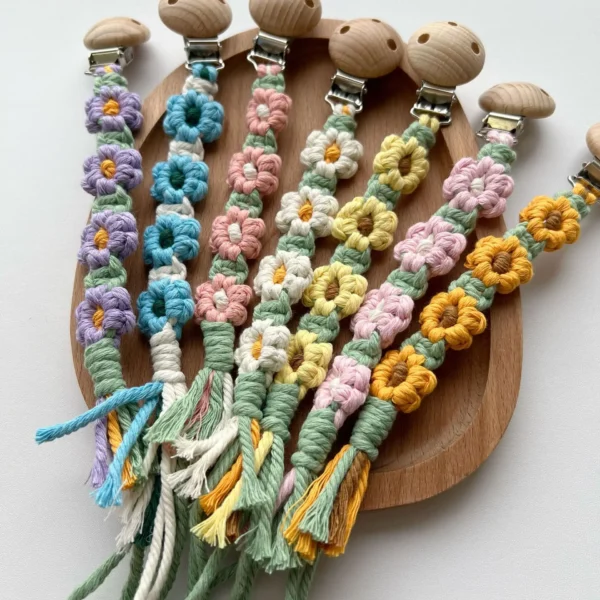 2025 New Original Baby Woven Pacifier Chain Multi color Children's Simple Sunflower Anti drop Chain Portable Beech Clip - Image 5