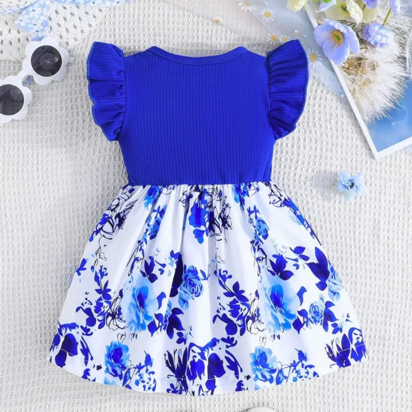 Summer New Baby Girl Dress Small Flying Sleeve Pleated Bow Ribbon Blue and White Porcelain Elements Chinese Style Birthday Party - Image 2