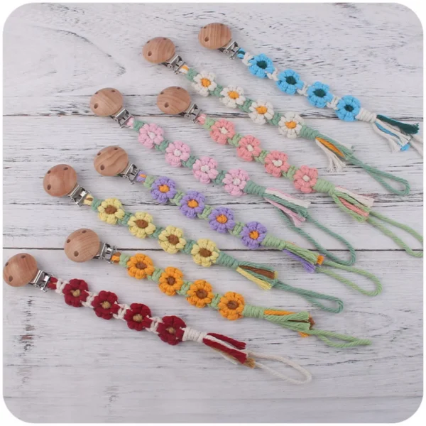 2025 New Original Baby Woven Pacifier Chain Multi color Children's Simple Sunflower Anti drop Chain Portable Beech Clip