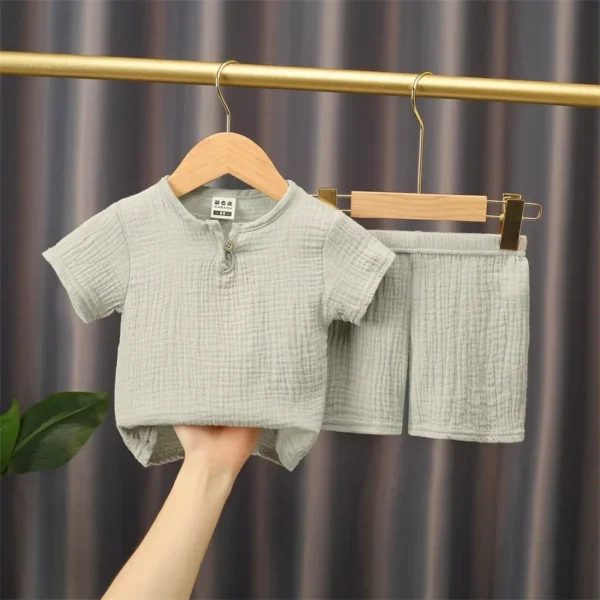 0-5Y Baby Summer Sets Solid Cotton Linen T-shirts+Elasctic Shorts Kids Clothes Casual Clothing Sets for Children Outfit Set - Image 5