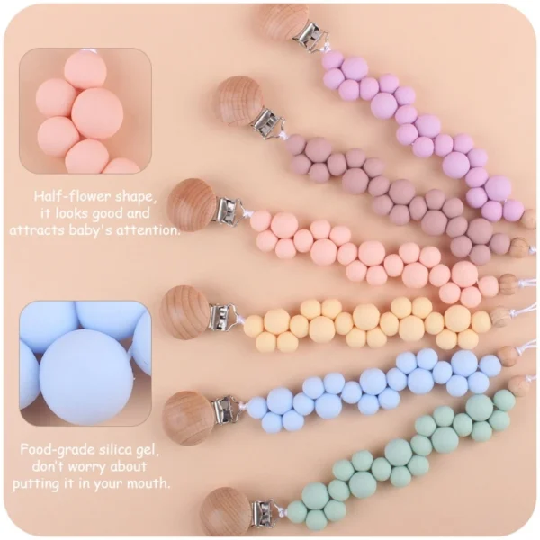 Baby Pacifier Chain Clip Nursing Soother Holder Silicone Beads Teether Clip Dropshipping - Image 2