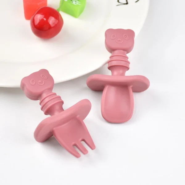 2Pcs/Set BPA Free Silicone Mini Fork Spoon Baby Learning Feeding Food Tools Children's Tableware Training Utensils For Newborn - Image 6